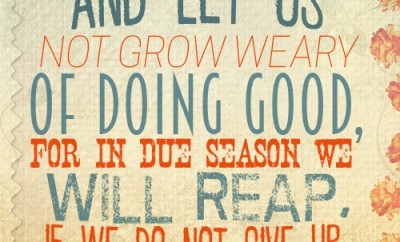 And let us not grow weary of doing good, for in due season we will reap, if we do not give up