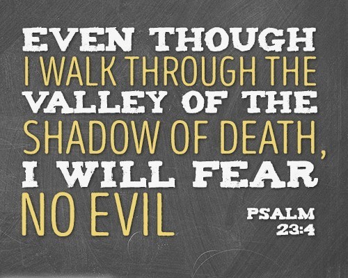 Even though I walk through the valley of the shadow of death, I will fear no evil