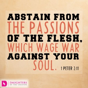 Abstain from the passions of the flesh, which wage war against your soul
