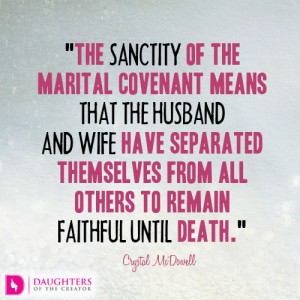 The sanctity of the marital covenant means that the husband and wife have separated themselves from all others to remain faithful until death.
