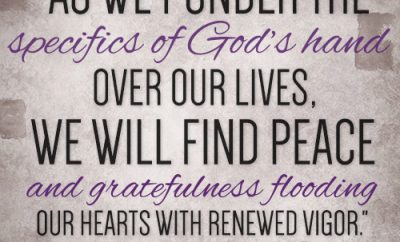 As we ponder the specifics of God’s hand over our lives, we will find peace and gratefulness flooding our hearts with renewed vigor