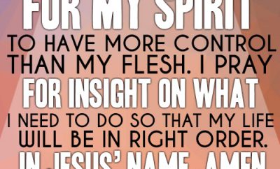 Dear Lord, I long for my spirit to have more control than my flesh. I pray for insight on what I need to do so that my life will be in right order. In Jesus’ name, amen
