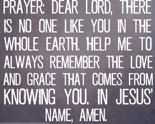 Dear Lord, there is no one like You in the whole earth. Help me to always remember the love and grace that comes from knowing You. In Jesus’ name, amen.