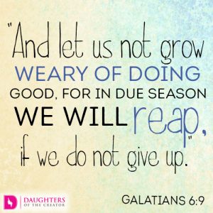 And let us not grow weary of doing good, for in due season we will reap, if we do not give up